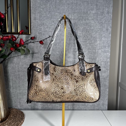Brown tooled floral shoulder - brown,