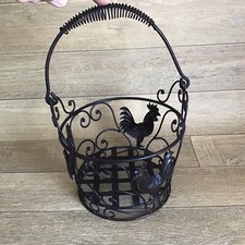 VINTAGE FARM YARD METAL WIRE CHICKEN ROOSTER EGG GATHERING STORAGE  BASKET