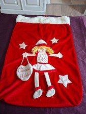 LARGE GIRLS PLUSH SANTA SACK WITH HANGER 27 BY 18 INCH