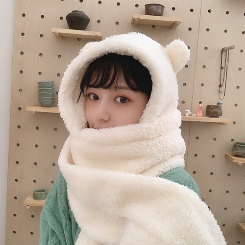 Women furry bear ears scarf - women's,