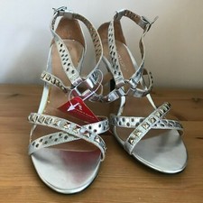 Love Label Silver Shoes Size 6 UK Strappy 3.5" Heel Studs Perforations Buckle