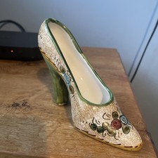 Vintage Celletti Deruta Shoe Porcelain Hand Painted Art Pottery Italy Ceramic