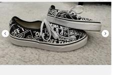 WOMENS Girls BLACK WHITE GRAFFITI PRINT VANS LACE UP SHOES TRAINERS 4.5 eu 37