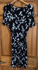 BHS Fixed Wrap Black/Mutli “ Hummingbird & Butterfly Theme “ Midi Dress -Size 14