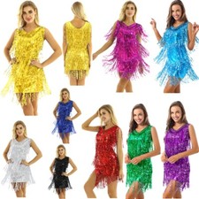 Women Sequin Tassel Ballroom Samba Tango Latin Dance Dress 1920s Flapper Dresses