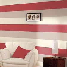 3 COLOUR STRIPED TEXTURED DESIGNER WALLPAPER RED COFFEE CREAM E40910