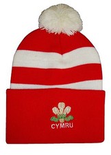 Wales Rugby Bobble Hat  - Red and White Stripe
