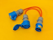 2 Way Splitter 16A 230V for Caravan 30cm Cable 2x Sockets 16Amp Hook Up Orange