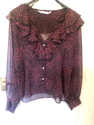 Zara ruffle printed - black, red