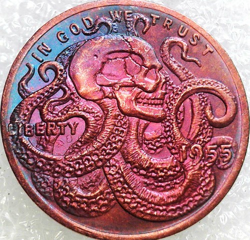 Hobo nickel octopus skull - nickel,