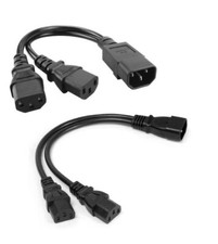 30cm IEC Mains Splitter Cable C14 Plug to 2 x C13 Socket Y Lead - Black
