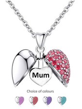 Mum Crystal Heart Necklace - Genuine 925 Sterling Silver Pendant & Chain