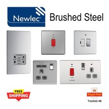 Newlec Brushed Steel Screwless Front Plates Switch Socket Shaver Cooker USB 13A