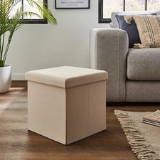 Faux Linen Cube Ottoman