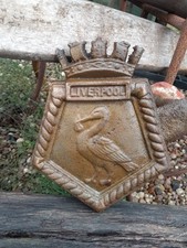  Antique Solid Brass Bronze HMS Liverpool Navy Boat Ships Badge Wall Plaque 