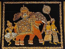 Vintage Double sided wall hanging Sri Lanka Thia Indian tapestry Elephants 