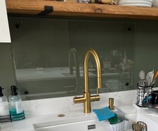 Clear Glass Kitchen Splashback with Pre Drilled Holes polymer coated 1000x450