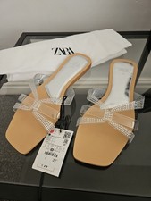 Zara Flat Sandals UK Size 5 Diamanté Transparent Straps