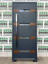 TRIPLE GLAZED FRONT DOOR MODERN LONG BAR HANDLE ALUMINIUM EXTERNAL FROSTED GLASS