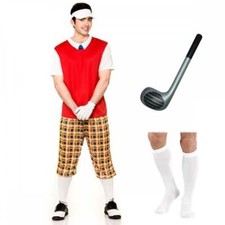 Adult Funny Pub Golfer + Inflatable Club + White Knee Socks Pub Golf Fancy Dress