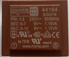 Farnell MYRRA 44164 PCB Transformer 2.3VA Encapsulated Safety Isolating