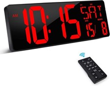 NEW XREXS 17-Inch Digital Wall Clock With Remote In Black -Z03