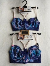 NEW EX M*S x2  FRONT FASTENING, LONGLINE PRINTED RACERBACK BRA SIZE 30C