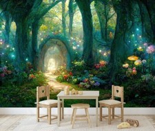 Fairytale Magical Forest at Night Wallpaper Mural Removeable Washable Peel-Stick