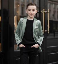 Boys' Green Matte Velvet Blazer – Soft, Stylish & Comfortable, Ages 6-12 Years