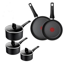 Tefal Titanium Stone Induction Non-Stick 5pc Cookware Saucepan Frypan Set, Black