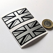 2 x Union Jack Matte Silver & Gloss Black Vinyl Decals - Stickers