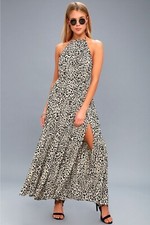 Kivari Dress Womens Size Small Roma Leopard Print Halter Maxi Boho Hippie 