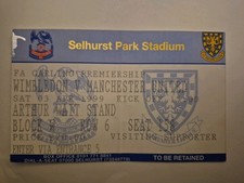 WIMBLEDON V MANCHESTER UNITED 1998-99 ( TREBLE SEASON) TICKET
