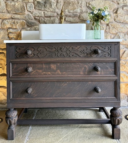 Vintage oak vanity - sink, unit