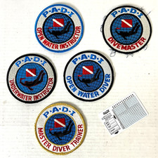 PADI Scuba Vtg 5 Patch Lot +Table Card Master Diver Train Divemaster Open Water