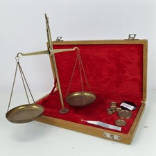 Jewellers Pocket Brass Hanging Scales Boxed Red Velvet Interior GM-MG