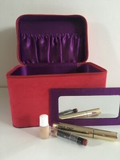 Faux Suede Vanity Case and Mirror in Red & Purple (inc make up)
