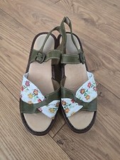 Fly Flot Wedge Sandals Women's UK 6 EU 39 Green Floral Leather