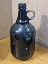 Vintage Large 2 Litre Flagon Style Blue Glass Bottle