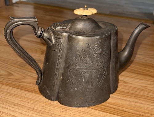 Antique pewter teapot with - pewter,