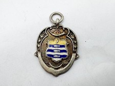 ANTIQUE SOLID SILVER WORTHING ENAMEL LIGHT INFANTRY MILITARY WATCH FOB MEDAL