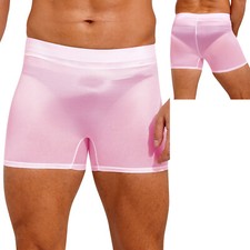 UK Men Underwear Glossy Sheer Boxer Shorts Ultra Thin Shorts Panties Nightwear