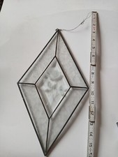 Clear stained leaded glass window hanging diamond shape etched rose