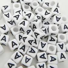 100 x 6mm White Black Letter Alphabet Loose Pony Cube Beads Mixed Single A-Z UK