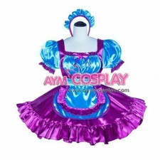 purple-blue satin sissy maid