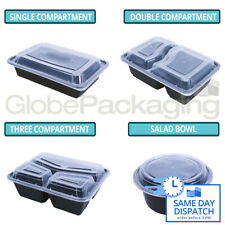 BLACK REUSABLE MEAL PREP MICROWAVE FOOD CONTAINERS BOXES WITH LIDS *ALL SIZES*