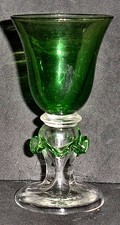 19th Cent Antique Wine Glass Green Roemer Ruffled Stem German
