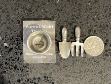Vintage Miniature Pewter Gardening Tools, Trowel, Fork And Bucket,Warwick Models