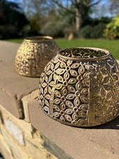 Set Of 3 Gold Votive Moonlight