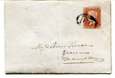 GB 1849 entire with 1d. red imperf cancelled “166” + “HALTWHISTLE” to “BRAMPTON"